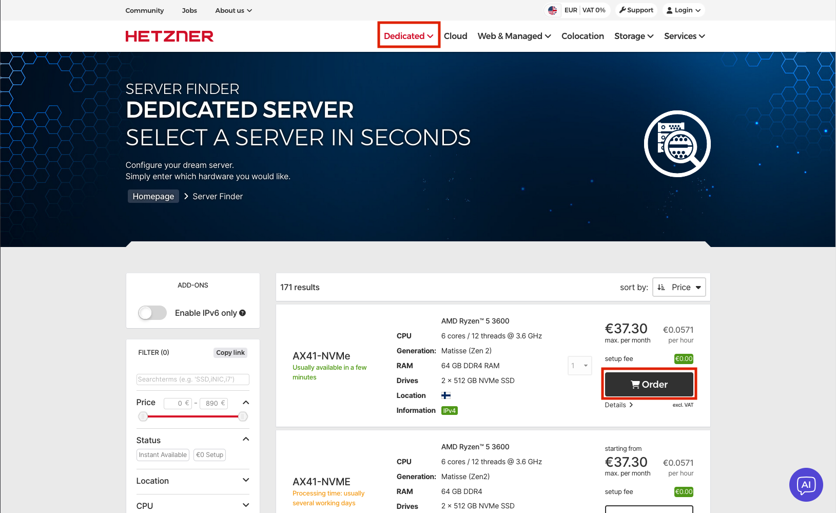 Clicking order on the AX41